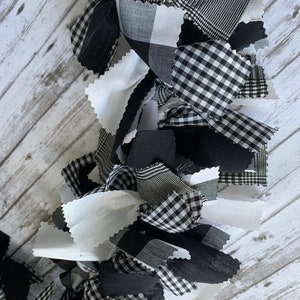 Black and White Farmhouse Garland | Farmhouse Fabric Banner | Buffalo Plaid Farmhouse Decor | Black and White Gingham Decor