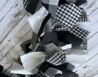 Black and White Farmhouse Garland | Farmhouse Fabric Banner | Buffalo Plaid Farmhouse Decor | Black and White Gingham Decor