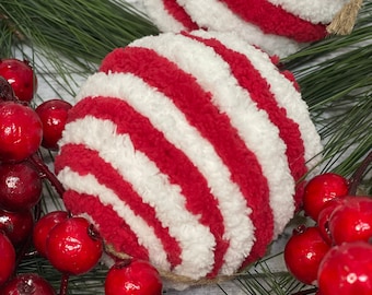 Farmhouse Valentines Tree Ornament, Red/White Swirl Cottage Ornament, Peppermint Ornament, Christmas bowl filler, Valentines Farmhouse Decor