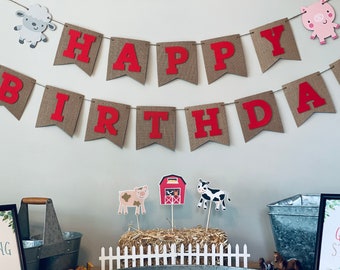 Farm themed Happy Birthday Banner, Barnyard themed Happy Birthday Banner, Barnyard Party, Farm Party Decor