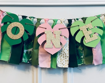 Safari High Chair Banner in Pink, Jungle High Chair Banner, Wild One High Chair Banner, Tropical High Chair Banner, Wild One Birthday Decor