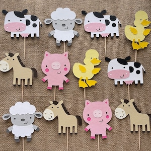 Farm Animal Cupcake Toppers, Barnyard Themed cupcake toppers, Farm party, barnyard party, barnyard cake topper, farm cake topper