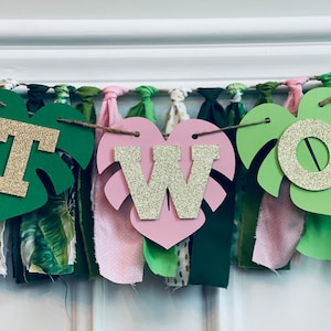 Safari High Chair Banner in Pink, Jungle High Chair Banner, Two Wild High Chair Banner, Tropical High Chair Banner, Two Wild Birthday Decor