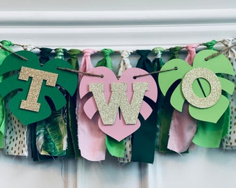 Safari High Chair Banner in Pink, Jungle High Chair Banner, Two Wild High Chair Banner, Tropical High Chair Banner, Two Wild Birthday Decor