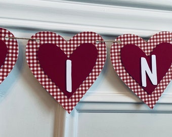 Be Mine Buffalo Check Valentines Day Banner, Red and White Banner, Farmhouse Valentines Day Banner, Valentines Mantle Decor, Gingham decor