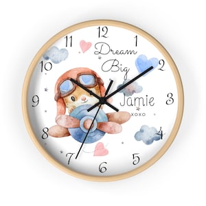 Customizable Dream Big Inspirational Baby Kid Personalized  Wall Clock, Custom Name Bedroom Decor, Personalizable Girl or Boy Nursery Gift