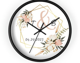 Personalized Couples Name Initials & Custom Wedding Date Year Wall Clock, Wedding Engagement Wall Clock Gift for Newlyweds