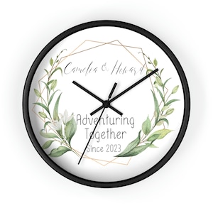 Personalized Adventuring Together Couples Wedding Wall Clock, Custom Name Customizable 2023 Year Home Decor Gift for Newlywed Engagement