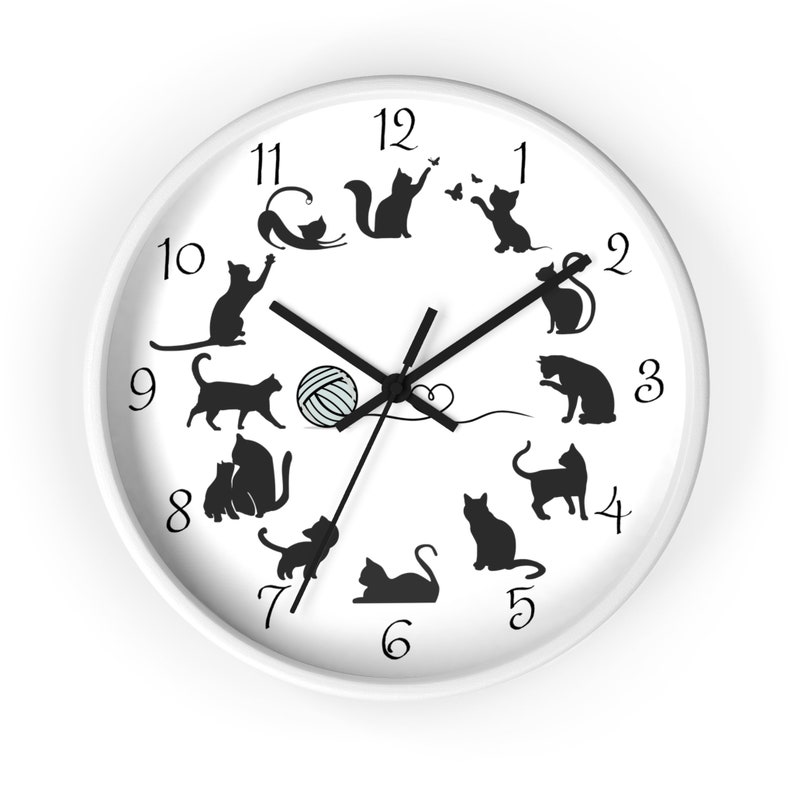 Playful Cat Clock Fun Times Kitty Silhouette Kitchen Wall Etsy Canada