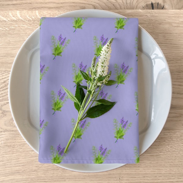 Geïllustreerde lavendel & salie kruid ontwerp met paarse achtergrond doek servet - 19 "x 19" 4 delige set stof eten eetkamer keuken servetten