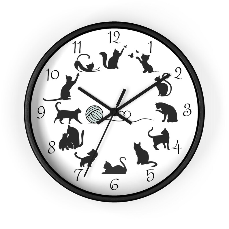 Playful Cat Clock Fun Times Kitty Silhouette Kitchen Wall Etsy Canada