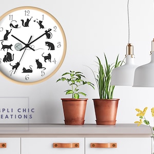 Playful Cat Clock, Fun Times Kitty Silhouette Kitchen Wall Clock, Cat ...