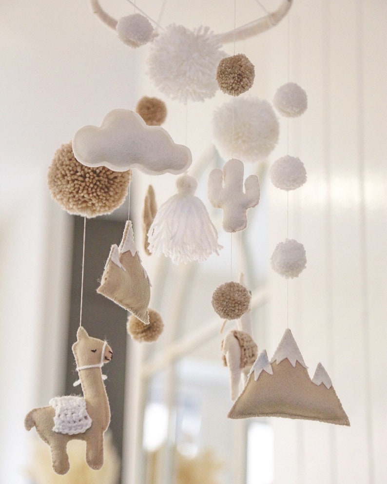 Nursery mobile neutral baby mobile Cot mobile baby llama cloud Etsy