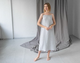 Robe nuisette en lin bleu ciel, lin minimaliste adouci