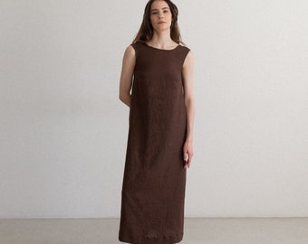 burgundy mini dress Dark Oak Amelie Linen Dress