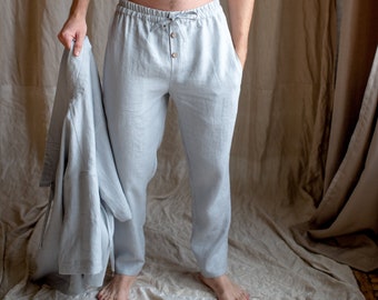 Linen pants for men, comfortable blue pants for men, softened linen for home, vacation pants for man