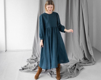 Linen dress autumn, summer linen dress, light and natural dress for women.Minimalistic dress . Simple linen dress