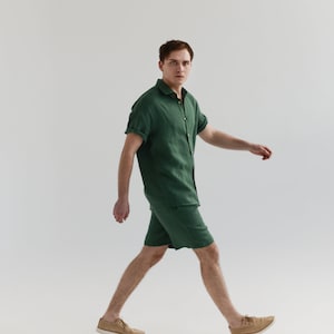 Summer linen set for men, comfortable shorts and shirt for men , natural linen shirt  for men , summer casual shirt and shorts for men