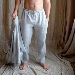 Linen pants for men, comfortable blue pants for men, softened linen for home, vacation pants for man (only pants)