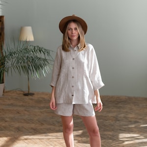 Linen set for women, linen shirt and shorts, summer linen set, women linen clothes
