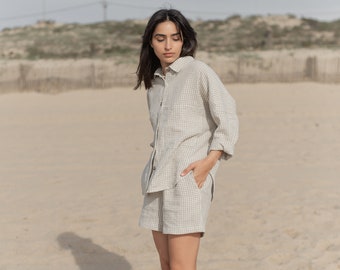 Linen set for women, linen shirt and shorts, summer linen set, women linen clothes