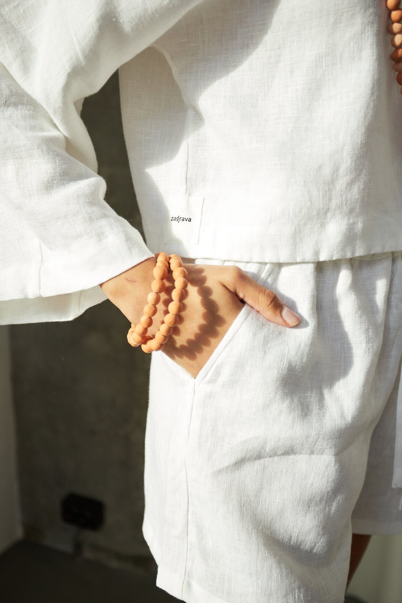 Ensemble haut et short en lin, vêtements en lin ramollis, costume de vacances image 4