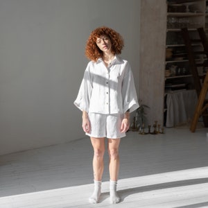 Conjunto de lino para mujer, camisa y pantalones cortos de lino, conjunto de lino de verano, ropa de lino para mujer, traje de lino para mujer, pantalones cortos de vacaciones para mujer, ropa cómoda