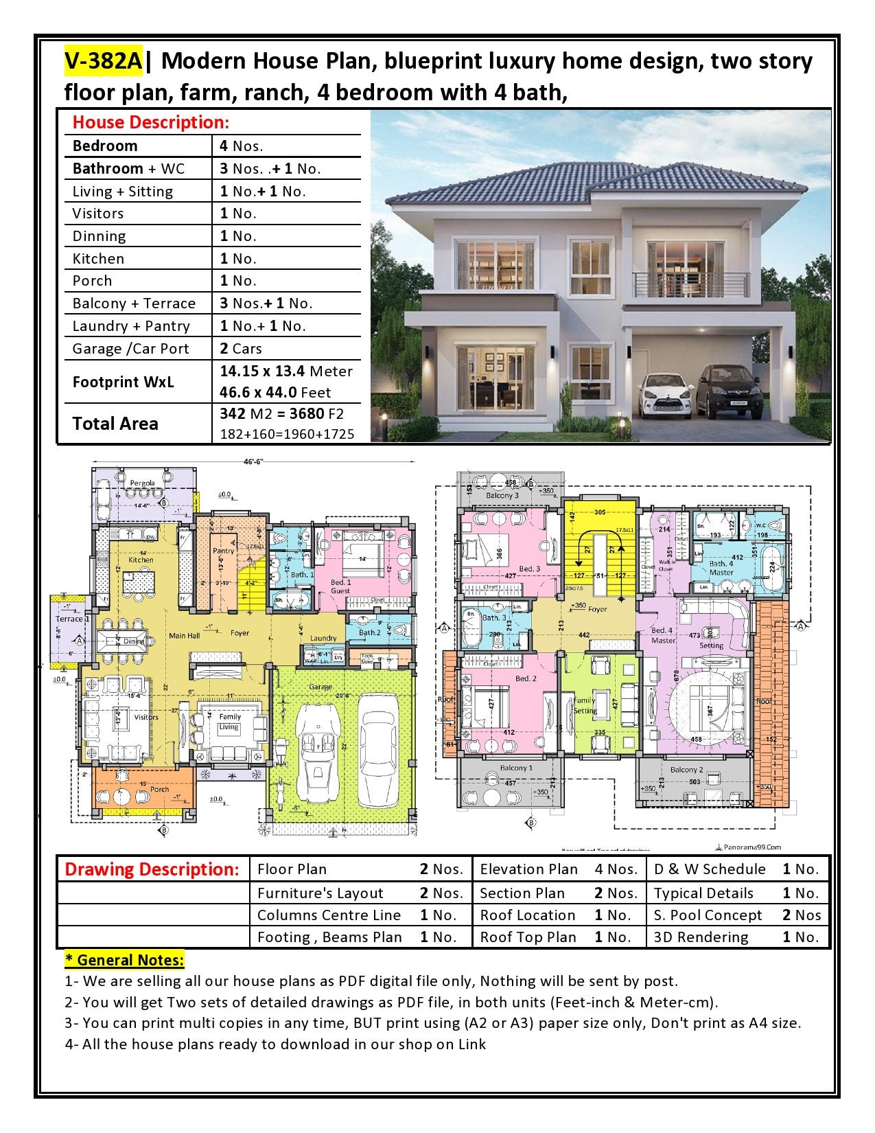 V-382a-california| Modern House Plan, Luxury 4 Bedroom With