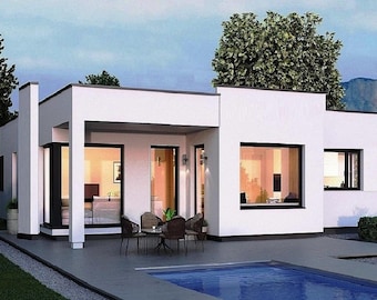 V-513| Modern 2 Bedroom House Plan | Single Story Open Home Design (PDF)