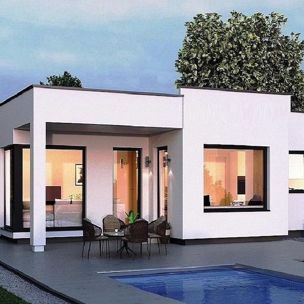 V-513| Modern 2 Bedroom House Plan | Single Story Open Home Design (PDF)