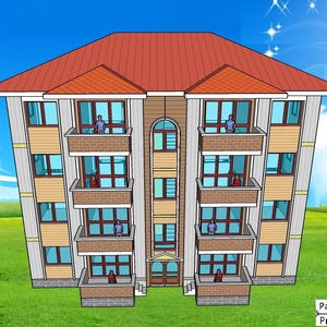 B-948| modern building apartments residential | blueprints apartment plan | Four-storey | 8 Apts. Each: 2 bedroom + 2 bathroom + 1 balcony