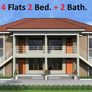 B-312 | Plattegrond appartementencomplex met twee verdiepingen, 4 appartementen met elk 2 bedden + 2 vleermuis, blauwdrukken appartementengebouw