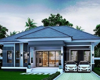 V-403| Bungalow Floor Plan: Modern 4 Bedroom one story house with garage