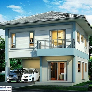 V-389| 33x33 feet 11x11 meter  2200 Feet, Simple duplex house plan, 3Bed +2car garage, Tiny home plan, Modern tiny house, Two story hip roof