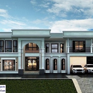 V-634 Afrika| # Huis met twee verdiepingen | blauwdrukken Modern huis met terrasdak, plat terras, duplex woningontwerp