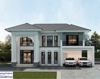 V-377 Texas| Two story modern house plan, 4 bedroom 4 bathroom, 2 car garage, 4 bedroom two story house plan, blueprint simple ranch design