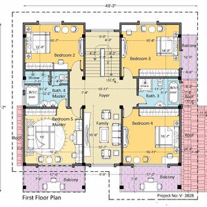 V-382-B| モダンカスタム5ベッドルーム：2階建て住宅プラン | ヴィラ設計図