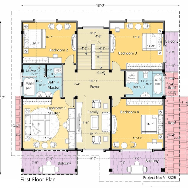 V-382-B| Modern Custom 5 Bedroom: two story House Plans | Villa blueprint