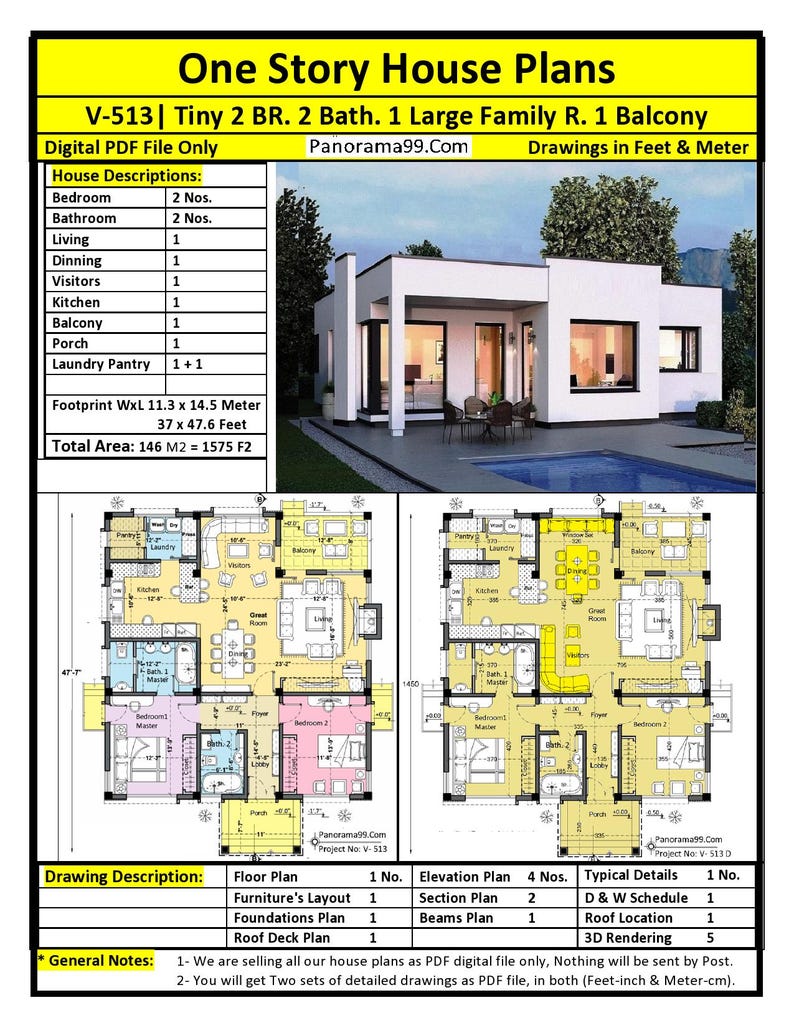V-513D France| Modern two Bedroom house Plan + 2 bathroom with swimming ...