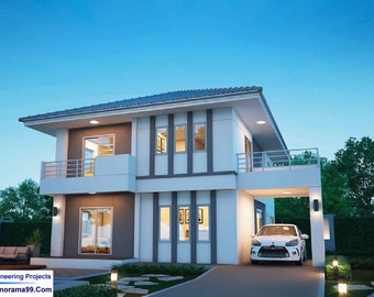 V-381| 5 Bedroom House Plan: Luxury Two Story Gable Roof, Modern Design.