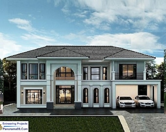 V-725| Modern Luxury two story house design: 6 Bedroom 5 Living with garage  (Digital PDF)