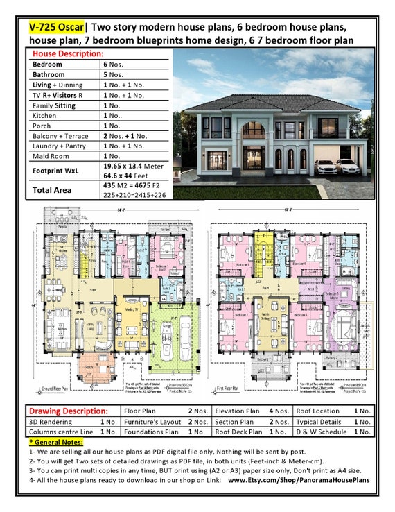 V-725 Oscar Luxury Modern House Plans 5 6 7 Bedroom Duplex - Etsy Australia