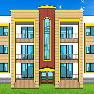 B-736 | Building apartments, Modern three storey building plan, 6 flats with 3-4 bedroom + 2.5 bath. and concrete terrace roof