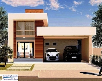 V-412| 2 Bedroom, 2.5 bath, Modern Bungalow with Flat roof, Tiny Home terrace roof, one story house Plan top deck, Cabin slope top