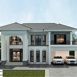 V-377 Texas| Huisplan met twee verdiepingen, digitale download, blauwdrukplan, duplexwoningontwerp, 4 slaapkamers, garage voor 2 wagens