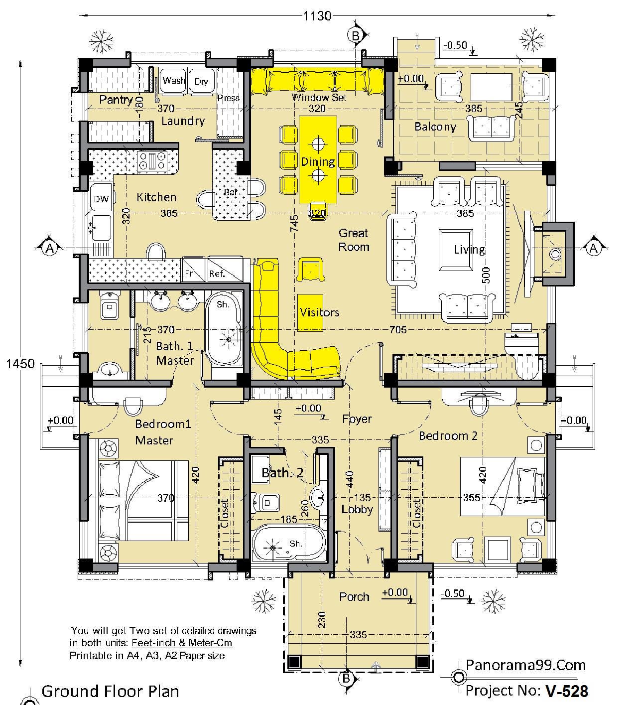 V-528| Modern Two Bedroom, 2 Bathroom, One Floor House Plan With Pool ...