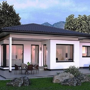 V-528| Modern Two Bedroom, 2 bathroom, one floor House Plan with pool
