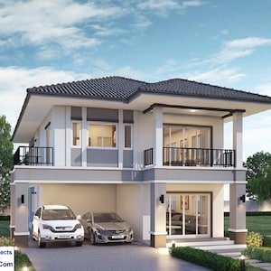 V-387The Queen| Luxury modern duplex house plan, 3 Bedroom + 3 Bathroom, 3 Family, 1 Dinning, 3 Balcony, 1 Porch, 2 Car Garage, tiny house