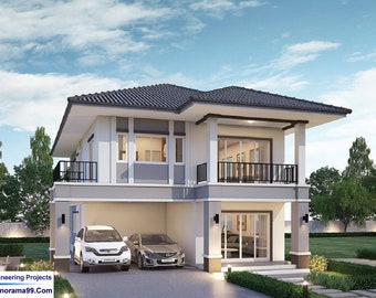 V-387The Queen| Luxury modern duplex house plan, 3 Bedroom + 3 Bathroom, 3 Family, 1 Dinning, 3 Balcony, 1 Porch, 2 Car Garage, tiny house