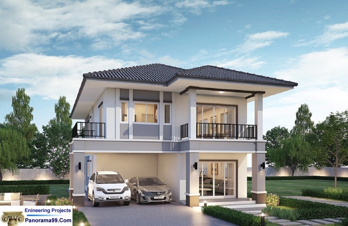 V387the Queen Luxury Modern Duplex House Plan 3 Bedroom Etsy UK